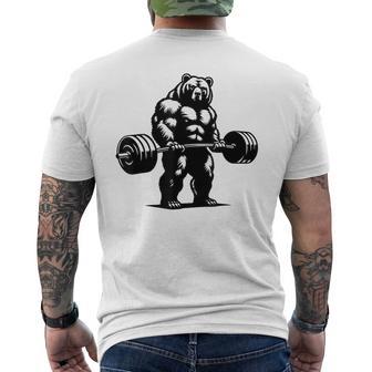 Grizzly Bear Bodybuilder Lifting Graphic Men's T-shirt Back Print - Thegiftio