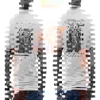 All Hallows Eve Pray For Us Halloween Catholic Saints Jesus Men's T-shirt Back Print | Mazezy