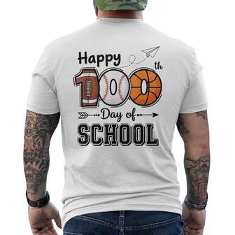 Happy 100Th Day Of School Sports Lover Football Basketball Men's T-shirt Back Print - Seseable