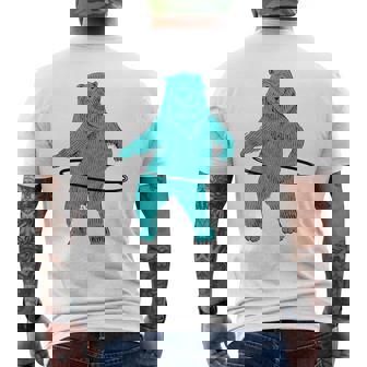 Hula Hooping Hoop Dancing Blue Hipster Bear Art Men's Back Print T-Shirt | Mazezy