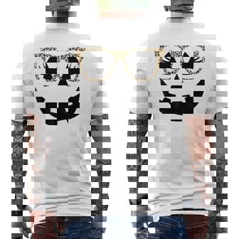 Jack O Lantern Face Pumpkin Hallowen Leopard Glasses Men's T-shirt Back Print - Monsterry
