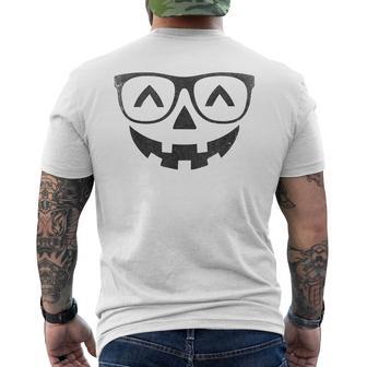 Jack O Lantern Pumpkin Face With Glasses Halloween Costume Men's T-shirt Back Print - Thegiftio
