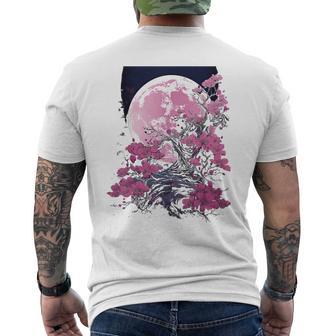 Japanese Cherry Blossom And Moon Japan Blossoms Pastel Men's T-shirt Back Print - Thegiftio UK