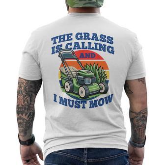 Lawn Mowing Grass Is Calling Gardening Dad Men's T-shirt Back Print - Thegiftio UK