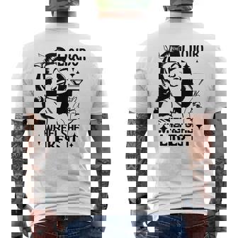 Liquor Where She Likes It Drinking Alcohol Lover Men's T-shirt Back Print - Thegiftio