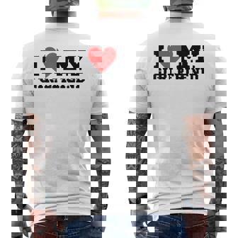 I Love My Girlfriend White Color Y2k Red Heart Love Men's T-shirt Back Print | Mazezy