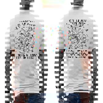 Merry Christmas School Psychologist Therapy Outfit Let's Untangle Your Feelings Christmas Lights Mental Health Grey -Adults Men's T-shirt Back Print | Mazezy