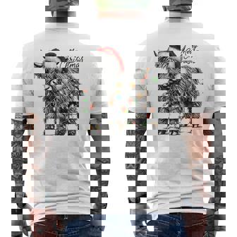 Mooey Christmas Western Highland Cow Santa Men's T-shirt Back Print | Mazezy