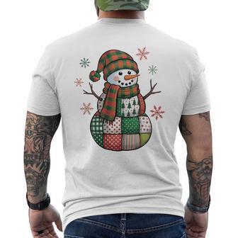 Patchwork Snowman Retro Christmas Xmas Snowman Holiday Men's T-shirt Back Print - Thegiftio UK