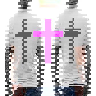 Pink Christian Jesus Cross Pink Men's Back Print T-Shirt | Mazezy