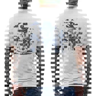 Pomeranian Cowboy Dog Vintage Ufo Wild Western Desert Alien Men's T-shirt Back Print - Monsterry