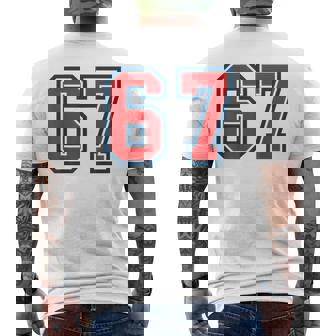 Red And Blue Sports Number 67 Jersey Uniform Player Fan Men's T-shirt Back Print | Mazezy
