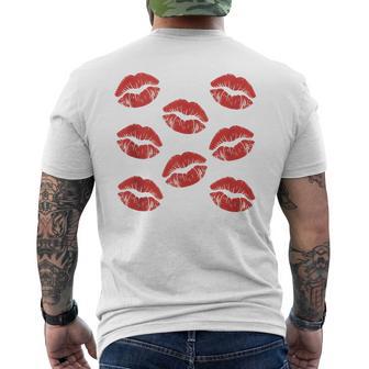 Red Lips Kiss Print Lipstick Pattern Romantic Men's T-shirt Back Print - Thegiftio UK