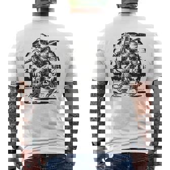 Retro Bigfoot Hockey Sasquatch Bigfoot Playing Hockey Men's T-shirt Back Print - Monsterry