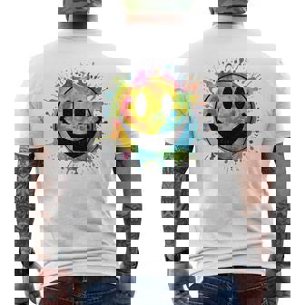 Retro Happy Face Rainbow Tie-Dye Splatter – 70S Peace Smile Men's T-shirt Back Print | Mazezy