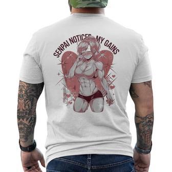 Sempai Noticed My Gains Anime Lover Gym Workout Manga Men's T-shirt Back Print - Monsterry