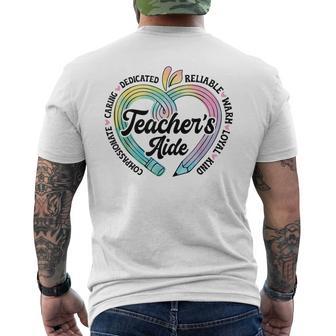 Teacher's Aide Cute Apple Heart Back To First Day Of School Men's T-shirt Back Print | Mazezy