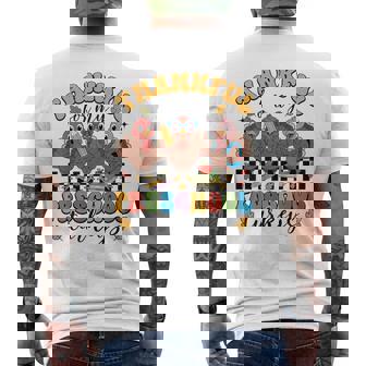 Thankful For My Preschool Turkeys Thanksgiving Teacher Fall Men's Back Print T-Shirt | Mazezy