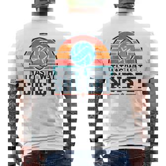 Thats What She Set Volleyball Love Playing Volleyball Men's Back Print T-Shirt | Mazezy