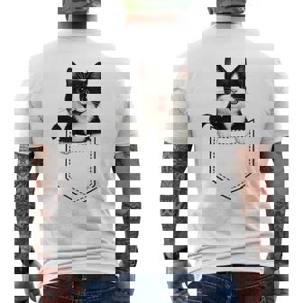 Tuxedo Cat Peeking In Pocket Cute Black And White Cat Lover Men's T-shirt Back Print | Seseable CA