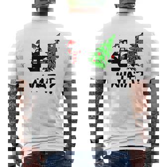 Ugly Sweater Christmas Tree Naughty Black Cat What Santa Hat Men's T-shirt Back Print | Mazezy