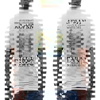 Never Underestimate An Old Man Who Goes Fishing In His 80S Men's T-shirt Back Print | Mazezy