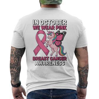 Unicorn Breast Cancer Awareness In October We Wear Pink Men's T-shirt Back Print - Thegiftio UK