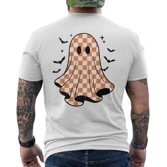 Vintage Checkered Ghost Checker Board Distressed Halloween Men's T-shirt Back Print - Thegiftio UK