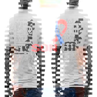 I Wear Red & Blue For My Son Chd Congenital Heart Disease Men's T-shirt Back Print - Thegiftio