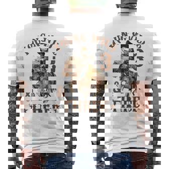 Young Wild And Three Cowboy 3Rd Birthday Boy 3 Years Old Men's T-shirt Back Print | Mazezy