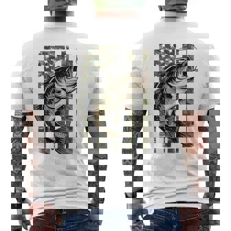 Youth Fishing Camo Bass Fish American Flag Patriotic Boy Men's T-shirt Back Print | Seseable CA