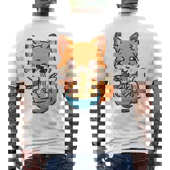 かわいいキツネを食べるラーメンかわいい動物アート メンズTシャツ バックプリント - Kawaiitshirt