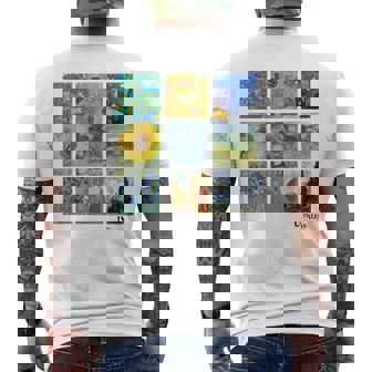 ひまわりと星月夜のゴッホ絵画コラージュ メンズTシャツ バックプリント - Kawaiitshirt