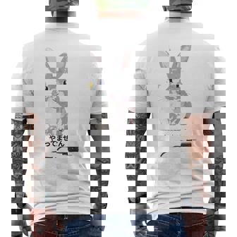 やってませんうさぎ 「I Didn't Do It」 いたずらウサギ 電源コード 面白いデザイン 黒文字 メンズTシャツ バックプリント - Kawaiitshirt