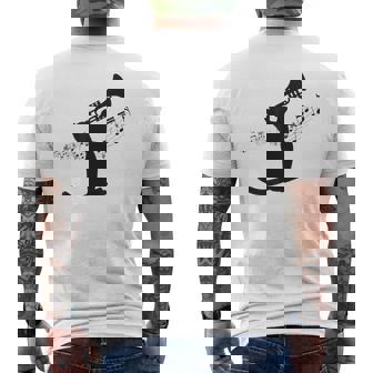 トランペット奏者猫 メンズTシャツ バックプリント - Kawaiitshirt