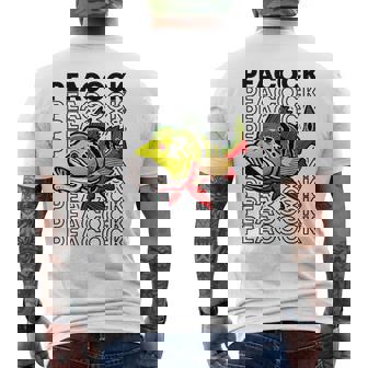 ピーコックバス 80 年代スタイルのモンスターフィッシュキーパー メンズTシャツ バックプリント - Kawaiitshirt