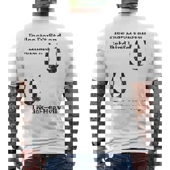 後蹴りに注意 蹄鉄 馬好き 馬術部 キッズ 大人 親子ペア バックプリント メンズTシャツ バックプリント - Kawaiitshirt