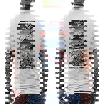 日本の桜庭 芸者 富士山 桜 木 メンズTシャツ バックプリント - Kawaiitshirt