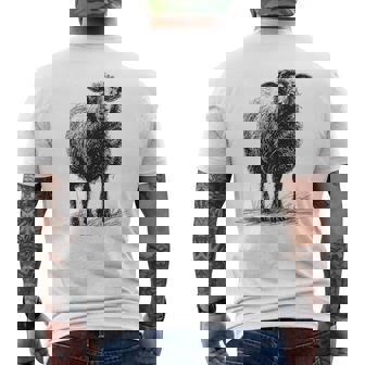 羊 アニマルプリント 動物園 ドローイング アート 絵画 羊 メンズTシャツ バックプリント - Kawaiitshirt