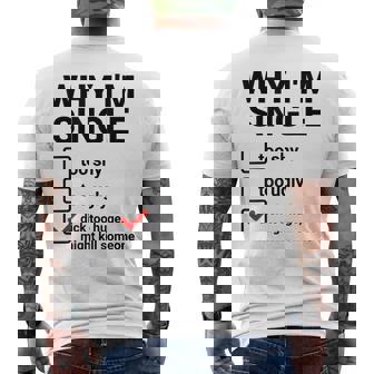 面白い皮肉な大人のユーモアの独身パーティーなぜ私は独身なのか メンズTシャツ バックプリント - Kawaiitshirt