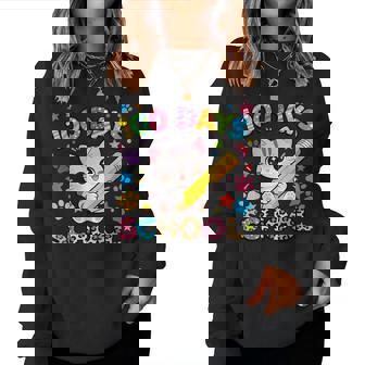 100 Days Of School Cute Kitty 100 Days Of School Girls Boys Women Sweatshirt - Monsterry