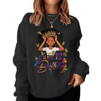 12 Year Old Black Girls Nager It's My 12Th Birthday Women Sweatshirt - Thegiftio UK