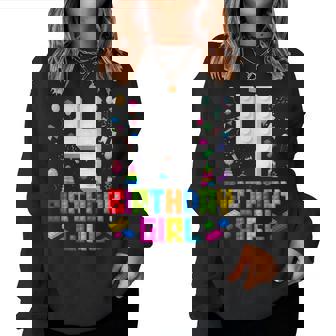 4Th Birthday Girl Master Builder 4 Years Old Building Block Women Sweatshirt - Thegiftio