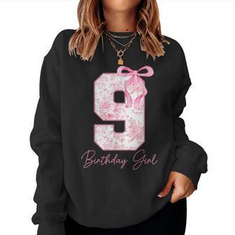 9Th Birthday Girl Pink Coquette Bow 9 Year Old Aesthetic Women Sweatshirt | Seseable UK