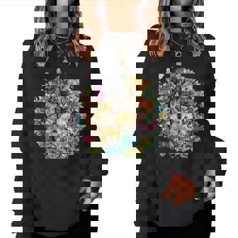 Adorable Kitten Floral Bouquet Cat Women Sweatshirt - Monsterry