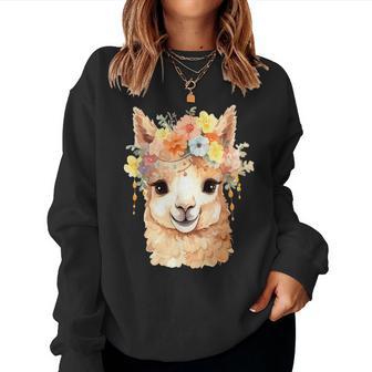 Alpaca With Flowers Cute Alpaca And Llama Women Sweatshirt - Thegiftio UK