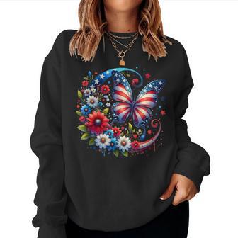 American Flag Red White Blue Butterfly Women Sweatshirt - Thegiftio UK