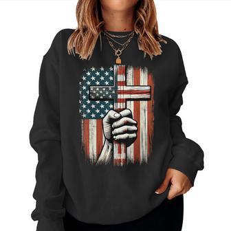 American Usa Flag Christian Cross Jesus 4Th Of July Women Sweatshirt - Thegiftio UK