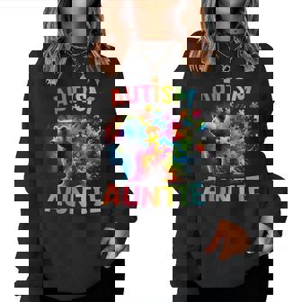 Autism Auntie Colorful Rainbow Auntie Bear Autism Awareness Women Sweatshirt - Thegiftio