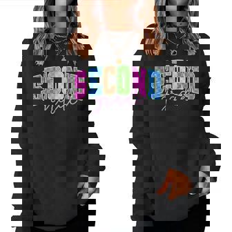 Back To School Neon Checkered Second Grade Colorful Teacher Women Sweatshirt | Seseable CA